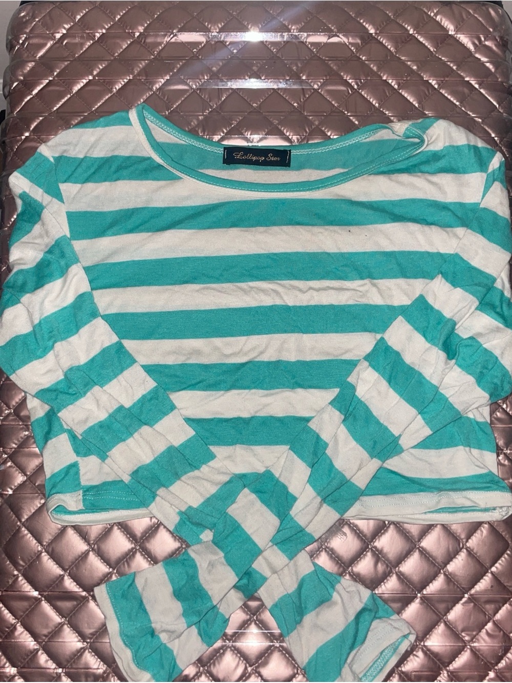 Striped Long-Sleeve Boatneck Tee in Teal and White by Lollipops & Co.